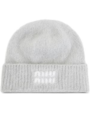Miu Miu Beanie Mit Logo - Weiß