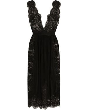 Dolce & Gabbana Plunge-Neckline Midi Dress - Black