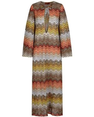 Missoni Maxi-Jurk Met Grieks Patroon En Diepe V-Hals - Bruin