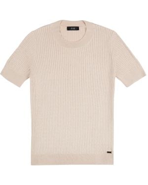 Fay Cable-Knit Short-Sleeve Top - Natural