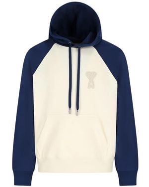 Ami Paris Logo-Detail Hoodie - Blue