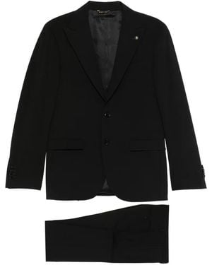 Manuel Ritz Lapel-Appliqué Single-Breasted Suit - Black