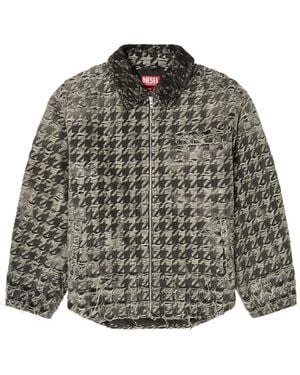 DIESEL Houndstooth-pattern frayed-edges denim jacket - Grau