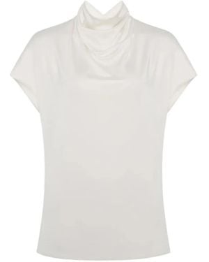Another Tomorrow Cowl-Neck Cap-Sleeve Top - White