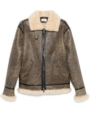 P.A.R.O.S.H. Giubbotto Shearling Zip-Front Leather Jacket - Brown