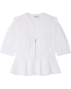 Sandro Zip-Up Peplum Shirt - White