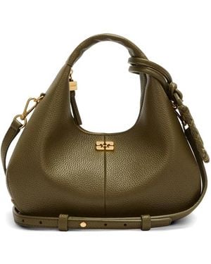 Ganni Bolso Shopper Con Placa Del Logo - Verde