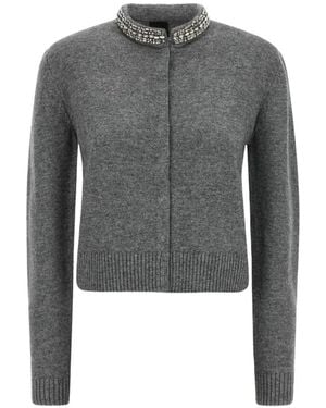 Pinko Cárdigan Con Cuello Enjoyado - Gris