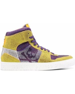 Philipp Plein Hi-Top Trainers Notorious Crystal Skull With Crystals - Yellow