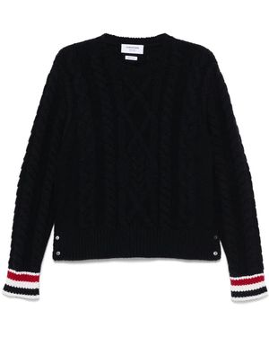 Thom Browne Rwb-Stripe Cable-Knit Jumper - Black