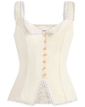 Manière De Voir Delia Linen Lace Trim Corset Cami Top - Blue