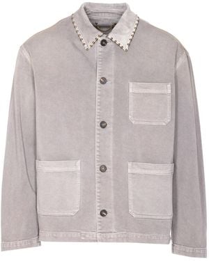 Golden Goose Stud-Embellished Denim Shirt - Gray