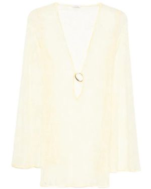 Oséree Lace Long-Sleeve Mini Beach Dress - White