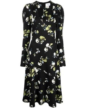 Erdem フローラル パフショルダー ドレス - ブラック