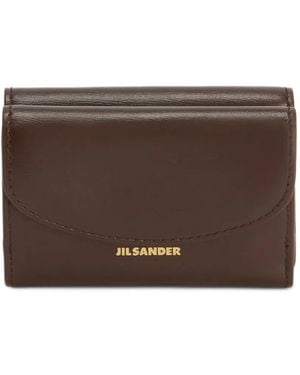Jil Sander Cannolo Leather Mini Wallet And Coin Purse With Embossed Logo - Brown