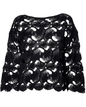 Kangra Crochet-Lace Open-Weave Top - Black