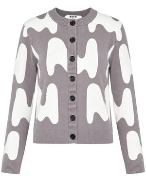 MSGM Jacquard Crew-Neck Cardigan - White