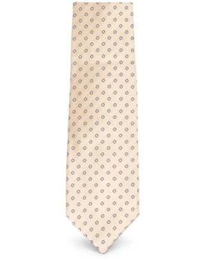 Isaia 7-Fold Geometric-Print Tie - White