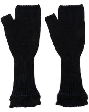 Barrie Navy Shearling-Trim Fingerless Gloves - Black