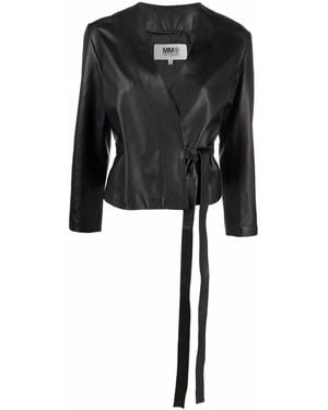 MM6 by Maison Margiela Wrap-Style Leather Jacket - Black
