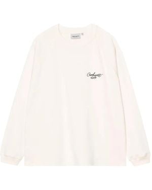 Carhartt Signature Logo-Embroidered Long-Sleeve T-Shirt - White