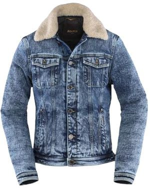 Moorer Veste En Jean À Col En Peau Lainée Marbrée - Blue