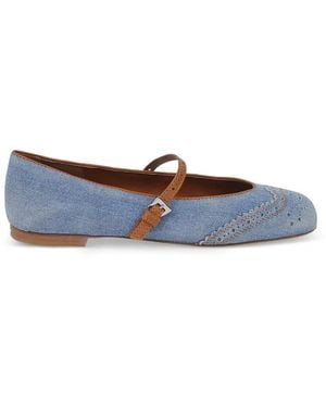Ermanno Scervino Brogue-Detail Buckle-Strap Ballet Flats - Blue