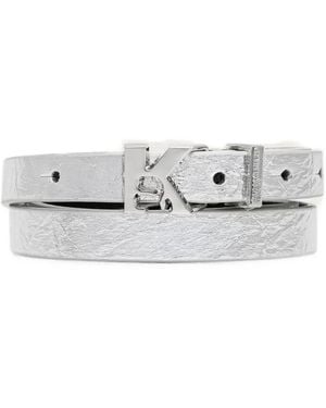 KARL LAGERFELD Crinkled-Finish Logo-Buckle Belt - White