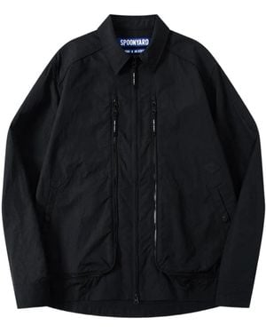 Spoonyard Zipper-Pockets Shirt Jacket - Black