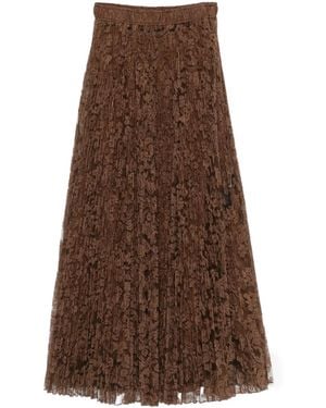 Ermanno Scervino Pleated Lace Midi Skirt - Brown