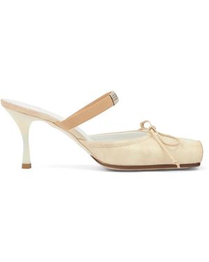 MM6 by Maison Margiela Square Toe Bow Mules - Natural