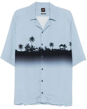 BOSS Palm-Tree Print Ombré Shirt - Blue
