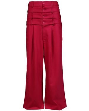 3.PARADIS Pantalones Plisados Con Múltiples Cinturillas - Rojo