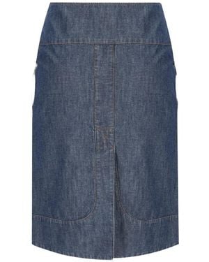 Fendi Zip-Fastening Leather-Detail Denim Skirt - Blue
