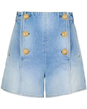 Balmain Button-Trim Denim Shorts - Blue