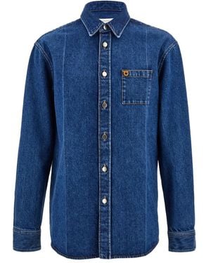 Ferragamo Embroidered Denim Shirt - Blue