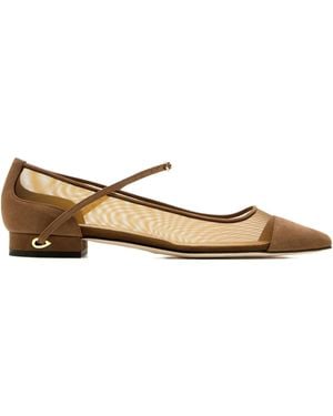 Jennifer Chamandi Lorenzo Mesh-Panel Suede Ballet Flats - Brown