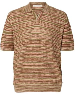 SELECTED Muse Horizontal-Stripe Polo Shirt - Brown