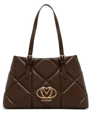 Love Moschino Quilted Logo-Plaque Tote Bag - Brown