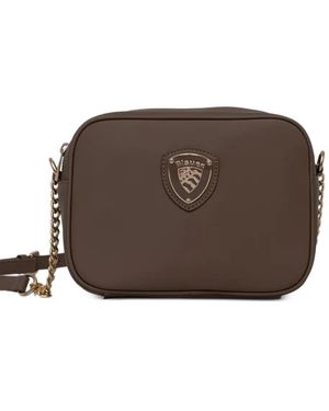Blauer Bandolera Con Placa Del Logo - Marrón