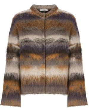 Kangra Striped Brushed-Finish Cardigan - Brown