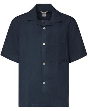 Eleventy Short-Sleeve Chest-Pocket Shirt - Blue