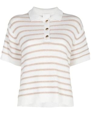 Allude Striped Short-Sleeve Polo Top - White