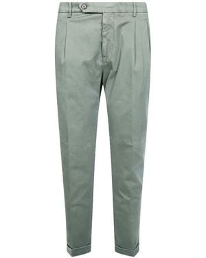 Berwich Pleated Turn-Up Trousers - Green