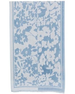 Marc O' Polo Floral-Print Frayed-Edge Scarf - Blue