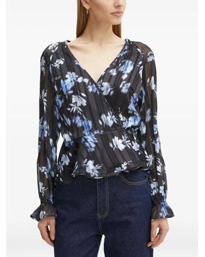 Guess Floral-Print Wrap Blouse - Blue