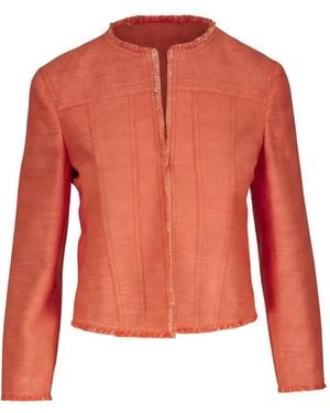 Akris Punto Frayed-Trim Round-Neck Jacket - Red