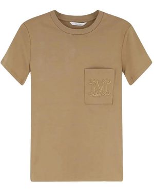 Max Mara Logo-Embroidered Pocket-Detail Cotton T-Shirt - Natural