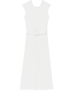 Another Tomorrow Belted Bias-Cut Midi Dress - White