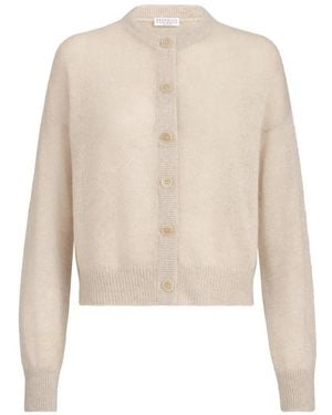 Brunello Cucinelli Sparkling Mohair And Wool Cardigan With Monili - White